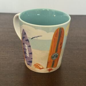 Starbucks Coffee Mug Cup Hawaii 2010 Surf Board Fish Inside New Bone China